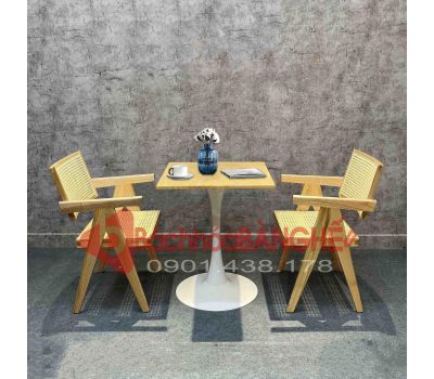 Bộ bàn ghế quán cafe trà sữa nhà hàng gỗ cao su chân sắt ghế gỗ 247