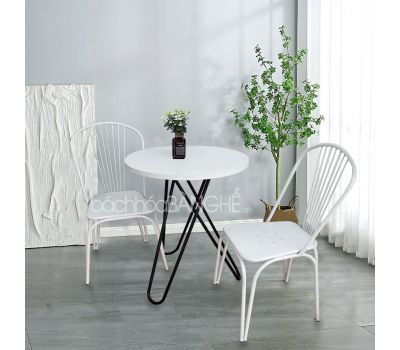 Bộ bàn ghế cafe trà sữa ghế sắt màu trắng 199