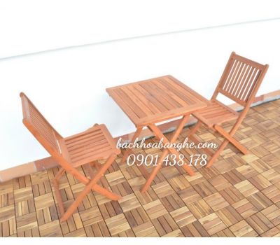 Bộ bàn ghế gỗ xếp lùn cafe ban công sân thượng BT11